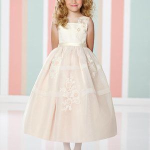 Joan Calabrese for Mon Cheri: Tea Length Ivory Lace Flower Girl/Communion Dress